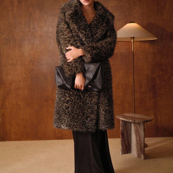Jackets & Blazers - Multicolor Preppy Women's Lapel Collar Leopard Faux Fur Coat